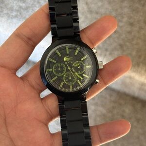 Lacoste Black and Neon Green Chronograph Watch men’s